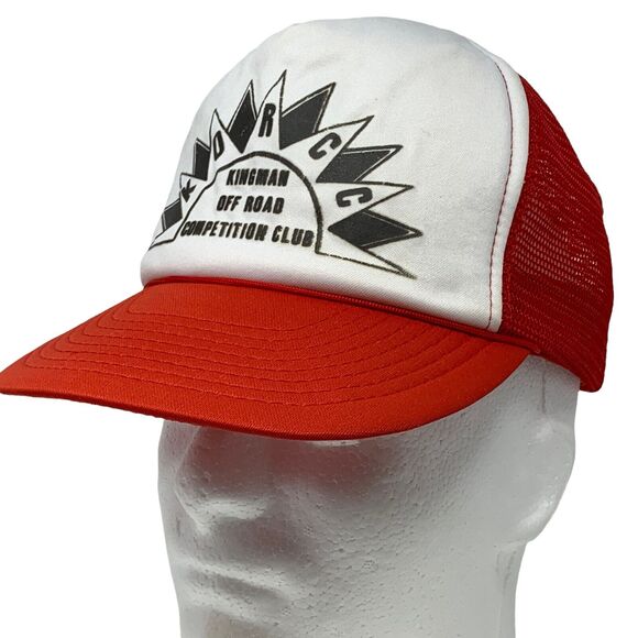 Vintage 80s Kingman Off Road Racing Trucker Hat Cap Red Arizona KORCC Snapback - Picture 1 of 8